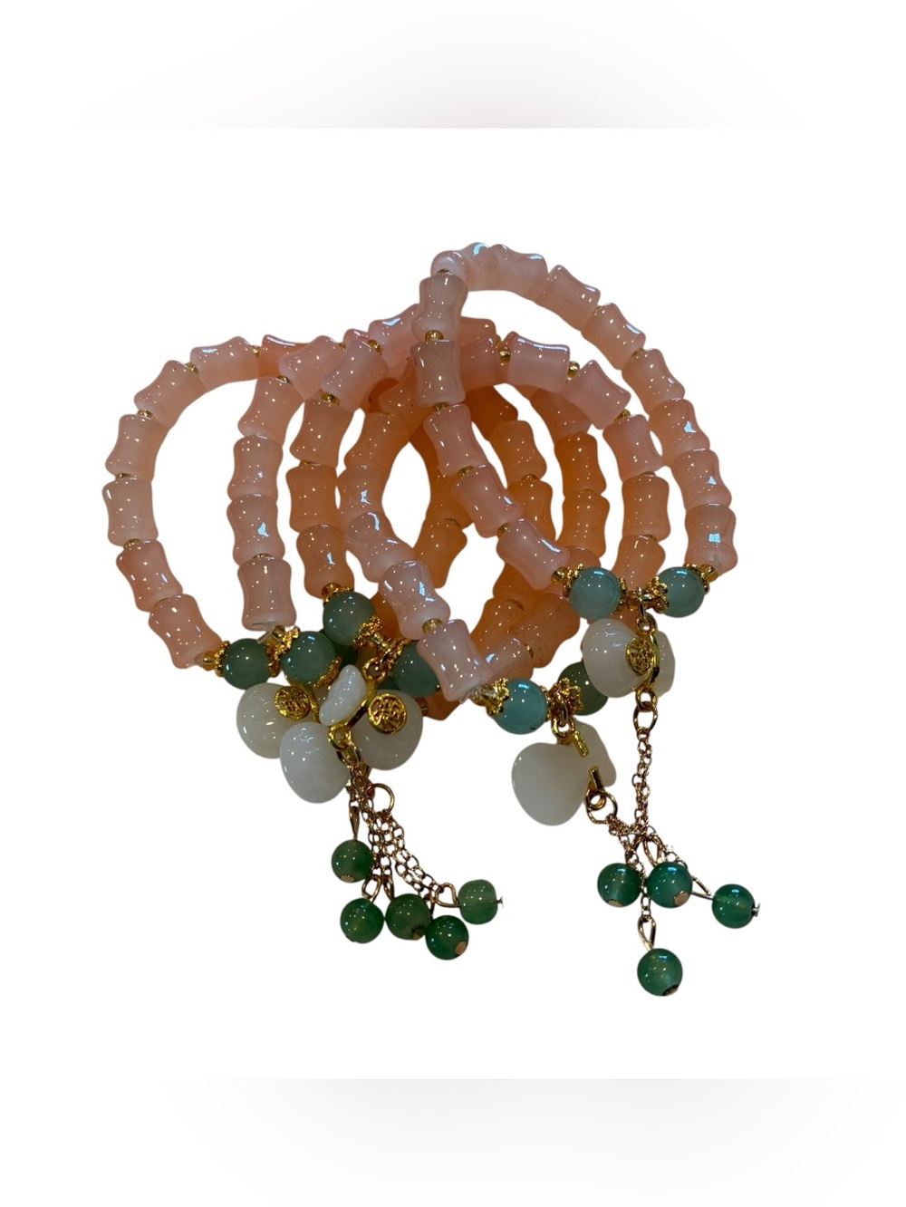 Elegant Pink Beaded Stretch Bracelet with Green Accents
